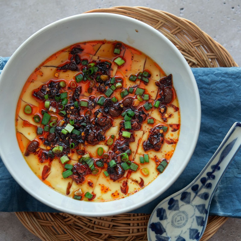 Chinese Steamed Eggs with Crispy Chilli Oil
